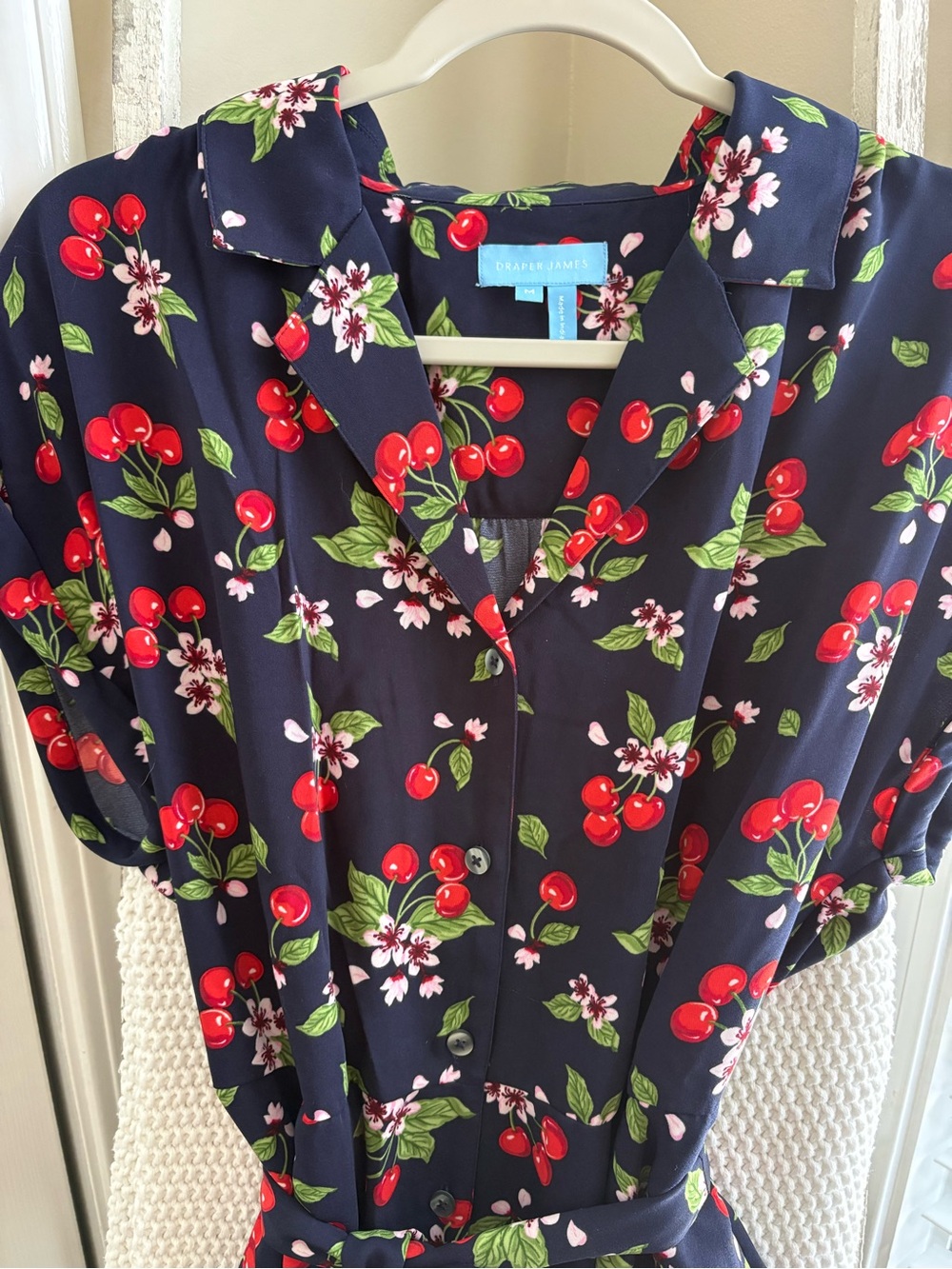 Draper James Navy Cherry-Print Midi Shirt Dress - Picture 3 of 7
